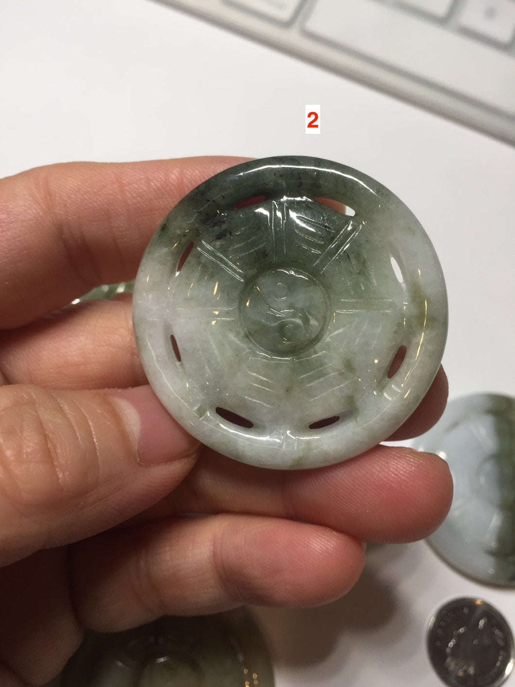 100% natural type A light green dark green jadeite jade the eight trigrams (Bagua,八卦) pendant group F155
