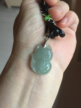 Load image into Gallery viewer, 100% natural type A icy watery black/white/clear(冰乌鸡)/light green(冰绿乌鸡) jadeite fox pendant necklace AA123
