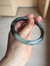 Load image into Gallery viewer, 55.5mm Certified Type A 100% Natural Dark Green Blue Gray Black Slim Moonlit Ink (水墨月色)Round Cut Jadeite Jade Bangle BS145-0747
