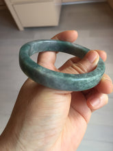 Load image into Gallery viewer, 58.5mm Certified Type A 100% Natural Dark Green Purple Gray Monet's Pond Square Jadeite Jade Bangle PF85-7521
