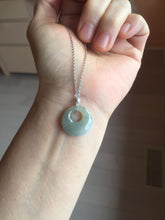 Load image into Gallery viewer, 17-17.5mm Type A 100% Natural icy watery light green purple white(春彩) gray(淡瓜油青) Jadeite Safety Guardian Button Princess donuts pendant PF9

