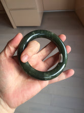 Load image into Gallery viewer, 59mm certified 100% Natural dark green/gray/black chubby round cut nephrite Jade bangle HF86-0209
