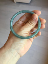 Load image into Gallery viewer, 57.5mm Certified Type A 100% Natural icy watery deep sea dark green/blue/gray/black Guatemala slim round cut Jadeite bangle PC65-7040
