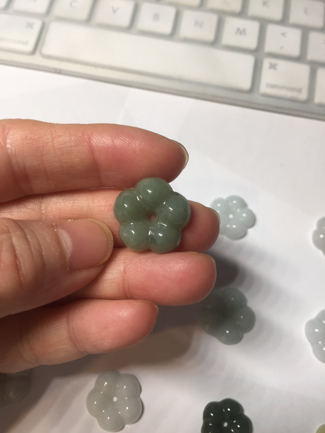 Type A 100% Natural light green/white/purple jadeite Jade Hawaiian flower Pendant AA66