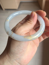 Load image into Gallery viewer, 56.5mm 100% Natural type A light green white carved and golden-painted Jadeite Jade bangle PA112-4326
