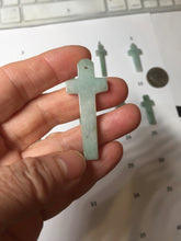 Load image into Gallery viewer, 100% Natural type A light green gray jadeite Jade Hand-held cross or cross pendant necklace PA208
