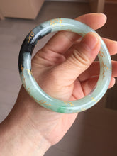 Load image into Gallery viewer, 58.4mm 100% Natural type A icy watery green dark carved flowers golden-painted round cut Jadeite Jade bangle PH74-5863
