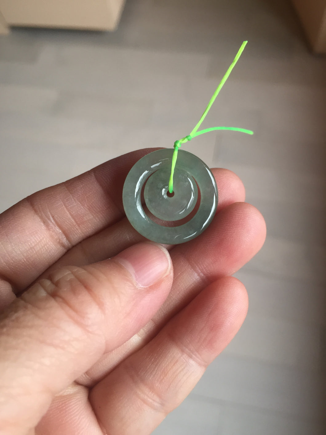 21-22mm Type A 100% Natural light purple/oily light green/gray Jadeite Jade concentric circle safety Guardian ring Pendant (子母扣,同心环) group PB45