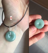 Load image into Gallery viewer, 18.5-21mm Type A 100% Natural oily dark green gray Jadeite Jade Safety Guardian Button donuts couple pendant PC131
