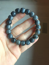 Load image into Gallery viewer, 9/10mm 100% Natural black sesame paste(芝麻糊青花) vintage style nephrite Jade bead bracelet HN30
