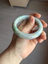 Load image into Gallery viewer, 53.7mm certified 100% Natural type A sunny green dark green purple carved branches and flowers and golden-painted Jadeite Jade bangle PH195

