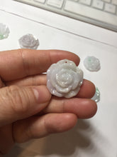 Load image into Gallery viewer, Type A 100% Natural light sunny green/white/purple(白底青) jadeite Jade rose flower Pendant BF150

