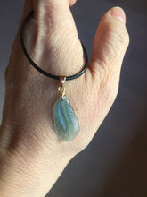 Load image into Gallery viewer, 100% natural type A icy watery light green blue gray Guatemala jadeite feather pendant PE25
