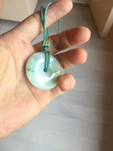 Load image into Gallery viewer, 34.4mm Type A 100% Natural light green Jadeite Jade Safety Guardian Button donuts pendant PA107
