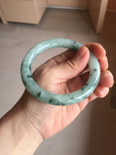 Load image into Gallery viewer, 58mm Certified Type A 100% Natural light green with flying dark green flowers round cut Jadeite bangle PE21-5864
