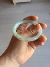 Load image into Gallery viewer, 52.2mm 100% Natural type A icy watery light green carved and golden-painted round cut slim Jadeite Jade bangle BH129
