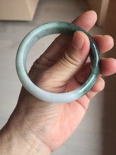 Load image into Gallery viewer, 53.5mm  certified 100% natural Type A oily dark green gray black(老油青) half mountain half water (半山半水) oval jadeite jade bangle BS178-0061
