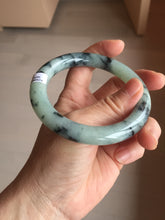 Load image into Gallery viewer, 58.3mm Certified Type A 100% Natural light green with flying dark green flowers chubby round cut Jadeite bangle PE20-5954
