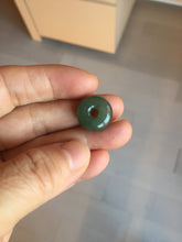 Load image into Gallery viewer, 14-15mm Type A 100% Natural dark green black gray(老油青) Jadeite Safety Guardian Button donuts pendant PD198
