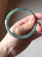Load image into Gallery viewer, 58.8mm Certified Type A 100% Natural dark green/blue/gray with Guatemala slim round cut Jadeite bangle PE72-1491
