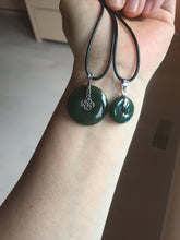 Load image into Gallery viewer, 24.2/116.7mmType A 100% Natural oily dark green/black/gray(老油青) Jadeite Jade Safety Guardian Button donuts couple pendant PC129
