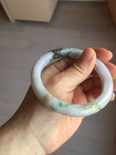Load image into Gallery viewer, 58mm certified 100% Natural type A sunny green dark green purple carved branches and flowers and golden-painted Jadeite Jade bangle PH185-5926
