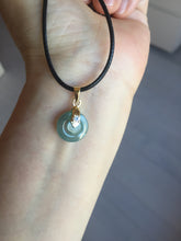 Load image into Gallery viewer, 12.5–14.5mm Type A 100% Natural Icy Watery Light Green Dark Green Gray Guaremala Jadeite Jade Concentric Ring Safety Guardian Donut Mom and Daughter Pendant 子母扣 BH122

