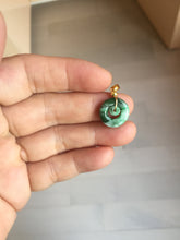 Load image into Gallery viewer, 12–14.5mm Certified Type A 100% Natural Sunny Green Dark Green White Jadeite Jade Concentric Ring Safety Guardian Donut Mom &amp; Daughter Pendant 子母扣 PC224
