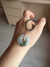 Load image into Gallery viewer, 23.8mm Type A 100% Natural icy watery dark green/clear Seaweed Forest Jadeite Safety Guardian Button donuts pendant PF44

