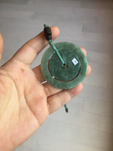 Load image into Gallery viewer, 50.9mm Type A 100% Natural icy dark green/gray Jadeite Jade safety Guardian donut Pendant PB195-1
