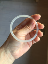 Load image into Gallery viewer, 57.8mm Certified 100% Natural icy white/gray/pale pink(淡藕粉) slim round cut nephrite jade bangle HN42-9074
