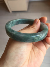 Load image into Gallery viewer, 58.5mm Certified Type A 100% Natural Dark Green Purple Gray Monet's Pond Square Jadeite Jade Bangle PF85-7521
