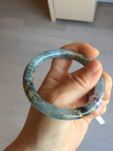 Load image into Gallery viewer, 55mm certified 100% natural Type A sunny green white carved and golden-painted jadeite jade bangle PF79-(3441)
