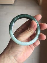 Load image into Gallery viewer, 53.4mm certified 100% natural Type A oily dark green gray black(老油青)  half mountain half water (半山半水) oval jadeite jade bangle BS177-0063
