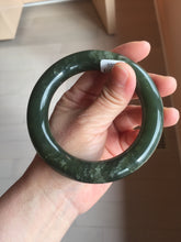 Load image into Gallery viewer, 59mm certified 100% Natural dark green/gray/black (nebula dust) chubby round cut nephrite Jade bangle HN126-0205
