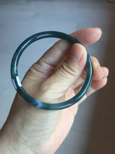 Load image into Gallery viewer, 56.2mm Certified Type A 100% Natural icy watery dark green/blue/gray Guatemala slim round cut Jadeite bangle PD53-5518
