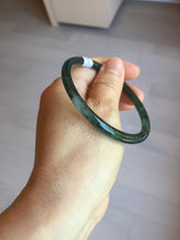 Load image into Gallery viewer, 56.2mm Certified Type A 100% Natural icy watery deep sea dark green/blue/gray/black Guatemala slim round cut Jadeite bangle PC88-3366
