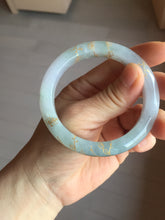 Load image into Gallery viewer, 53.5mm certified 100% Natural type A icy watery light green purple carved branches and flowers and golden-painted Jadeite Jade bangle PH196-5248
