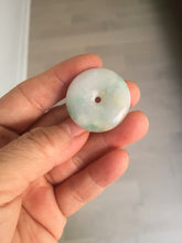Load image into Gallery viewer, 25-28mm Type A 100% Natural light green white with floating flower Jadeite Jade Safety Guardian Button donuts Pendant group BS67

