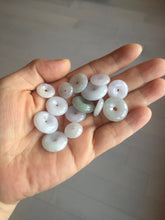 Load image into Gallery viewer, 11.9-19.7mm Type A 100% Natural light purple white gary Jadeite Jade Safety Guardian Button donuts Pendant group AA69
