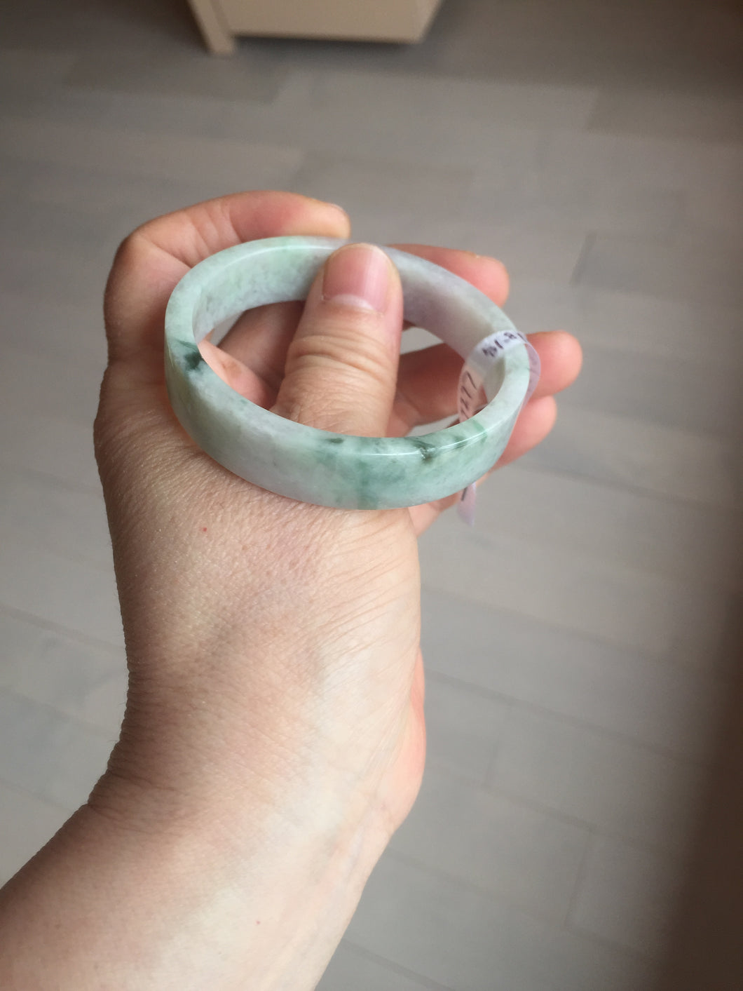 51.8mm Certified type A 100% Natural green/purple Jadeite Jade square bangle F111-7277