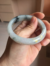 Load image into Gallery viewer, 54mm 100% Natural type A icy watery green white carved flowers and golden-painted Jadeite Jade bangle PB285
