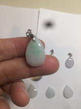 Load image into Gallery viewer, 100% natural icy watery green/white/purple type A jadeite jade water drop pendant necklace group A122
