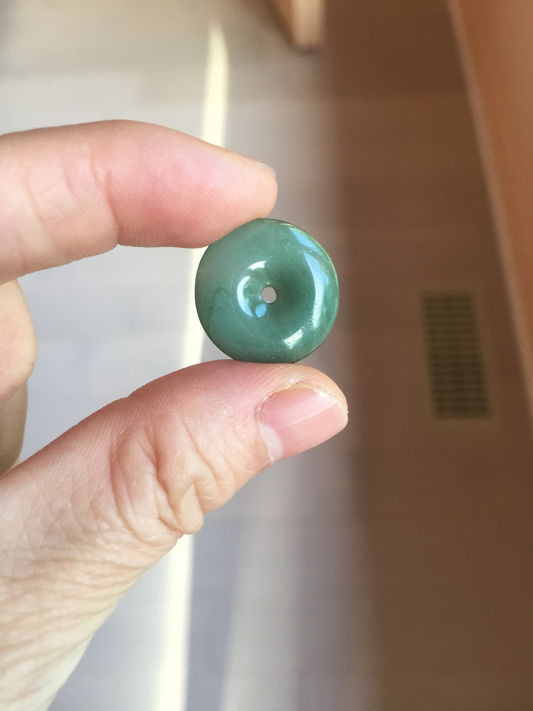 18.5-21mm Type A 100% Natural oily dark green gray Jadeite Jade Safety Guardian Button donuts couple pendant PC131