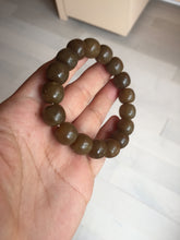 Load image into Gallery viewer, 100% Natural 12x11mm dark sugar brown black vintage style nephrite Jade bead bracelet HF82
