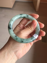 Load image into Gallery viewer, 58mm Certified Type A 100% Natural light green with flying dark green flowers round cut Jadeite bangle PE21-5864
