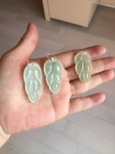 Load image into Gallery viewer, 100% natural icy watery clear green white type A jadeite jade leaf pendant group E54
