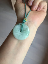 Load image into Gallery viewer, 34.4mm Type A 100% Natural light green Jadeite Jade Safety Guardian Button donuts pendant PA107
