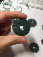 Load image into Gallery viewer, 27-33mm Type A 100% Natural dark green blue Guatemala Jadeite Safety Guardian Button donuts pendant BP179
