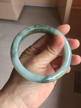Load image into Gallery viewer, 57.3mm 100% Natural type A greenwatermelon rind  (瓜油青) carved flowers and golden-painted Jadeite Jade bangle PB287-2124
